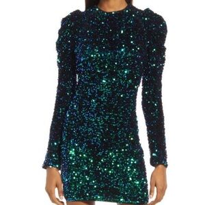 NWT Adelyn Rae Teal Sequin V-Neck Mini Dress